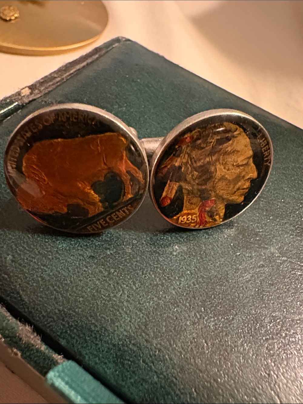 Sterling Silver 1935/1937 Buffalo Nickel painted/enameled Cufflinks